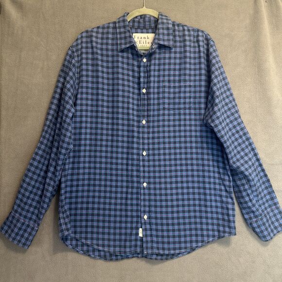 Frank & Eileen Luke Italian Flannel Button Up Shirt Size M Blue Plaid Cotton - Picture 2 of 9